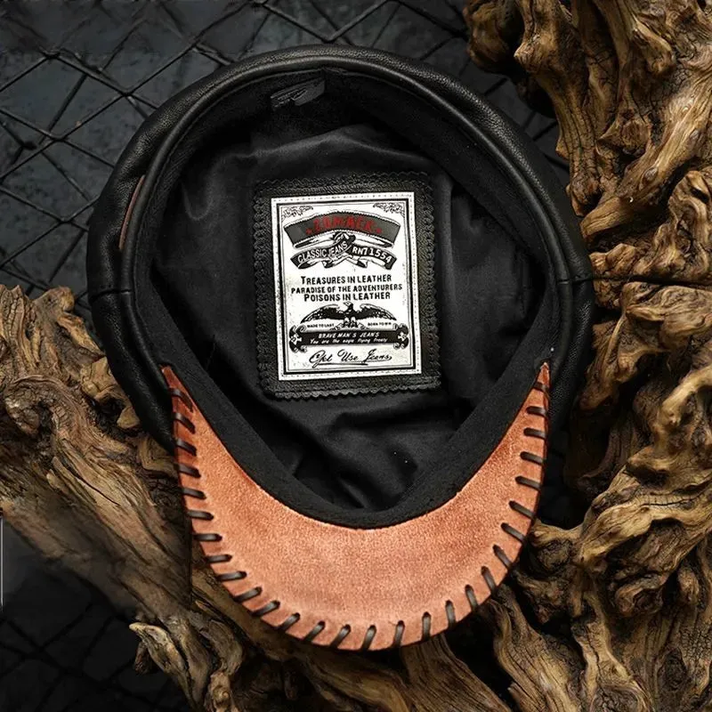 Genuine Leather Fisherman Cap - Cowhide Military Captain Sailor Hat