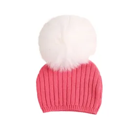 Girls Camellia Pink Knitted Pom-Pom Hat | Made in France