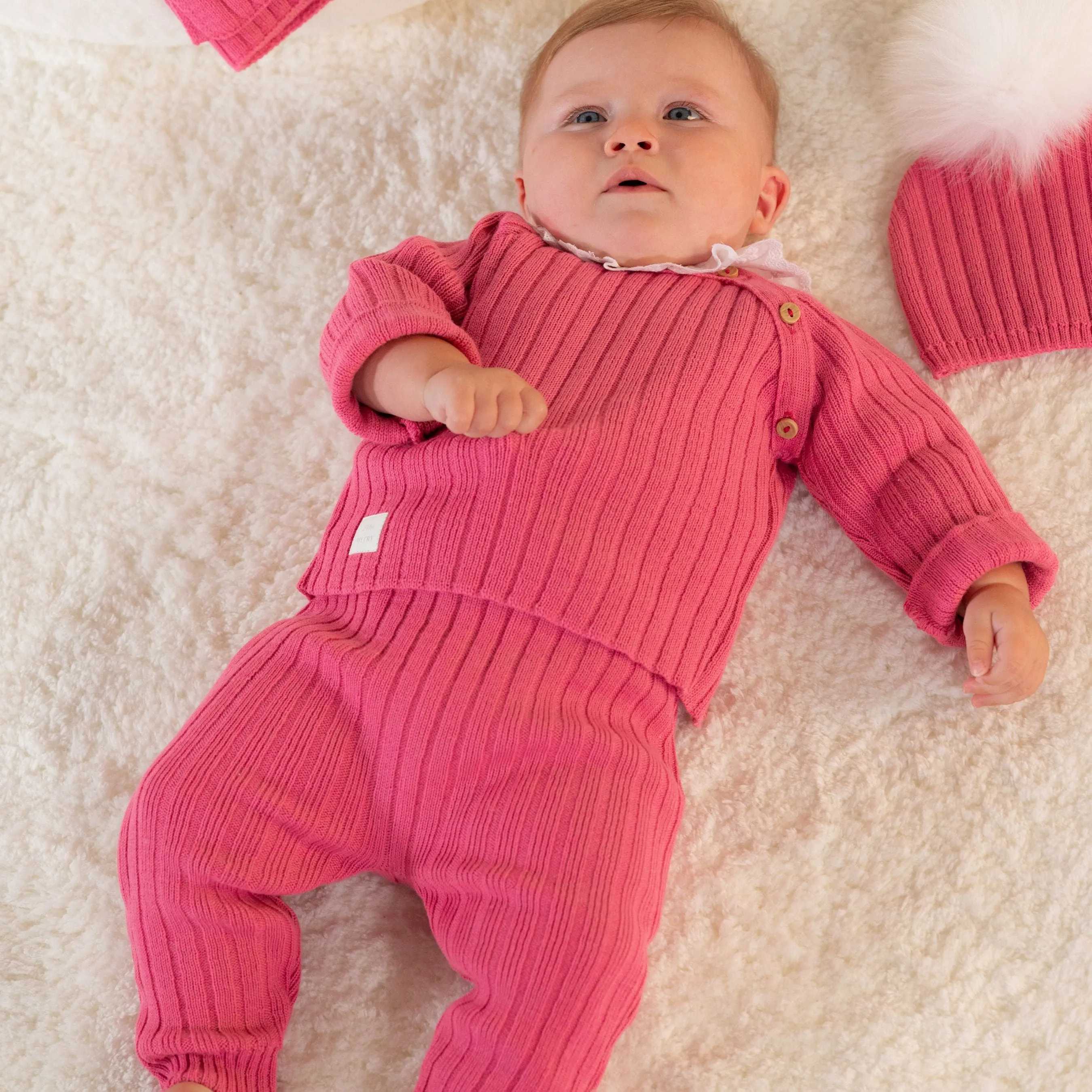 Girls Camellia Pink Knitted Pom-Pom Hat | Made in France
