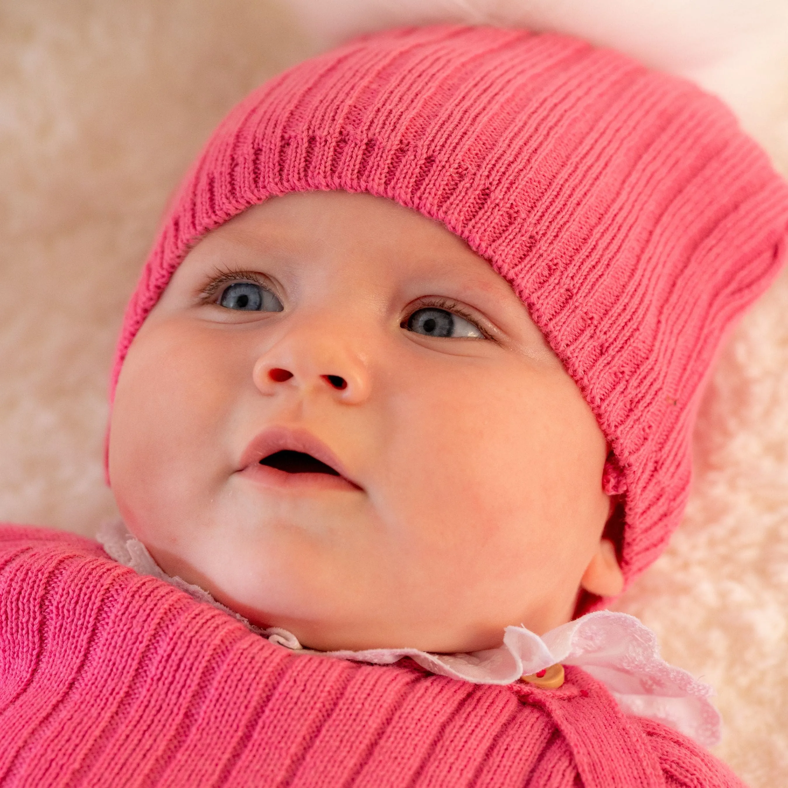 Girls Camellia Pink Knitted Pom-Pom Hat | Made in France