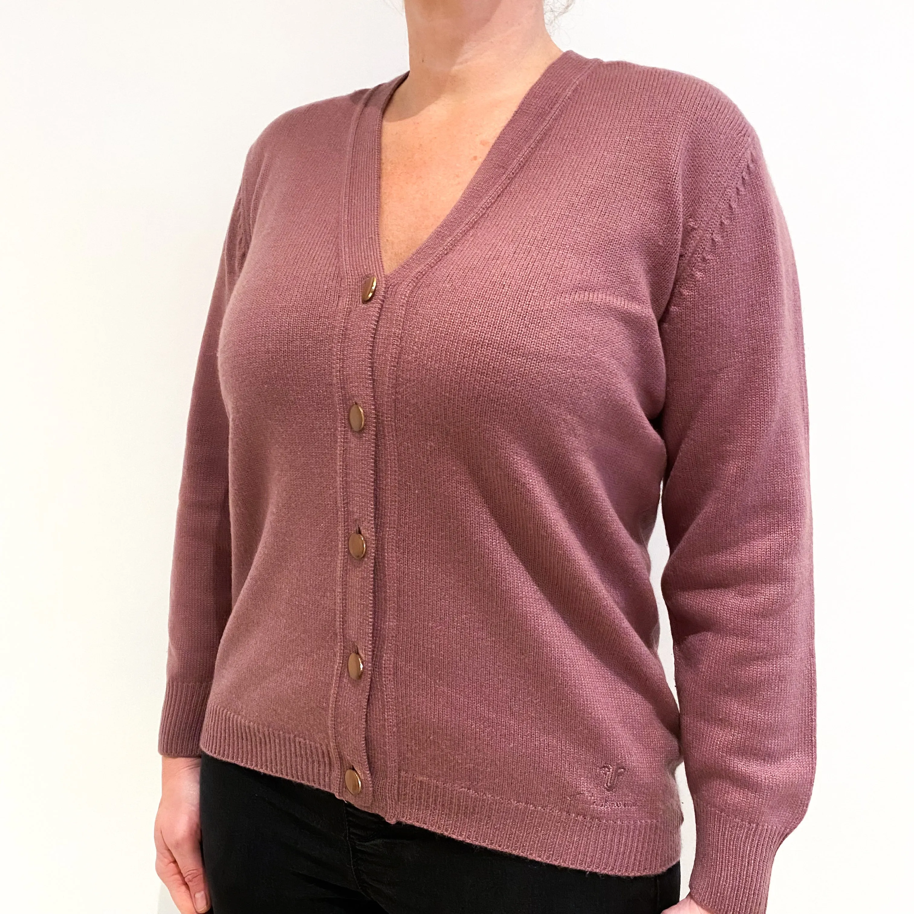 Heather Purple Cashmere V-Neck Cardigan Large