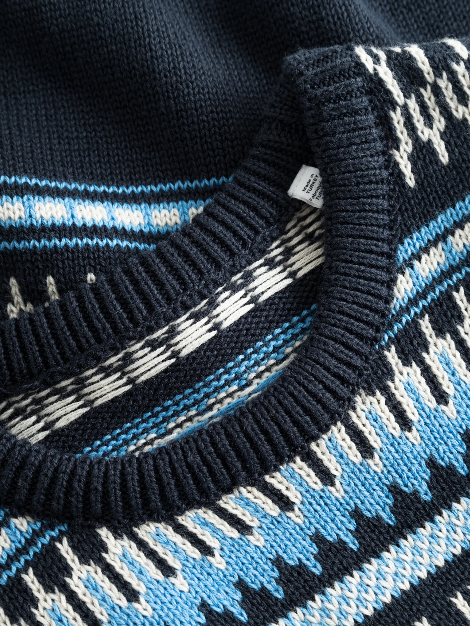 Jacquard knit cotton crew knit - Blue stripe