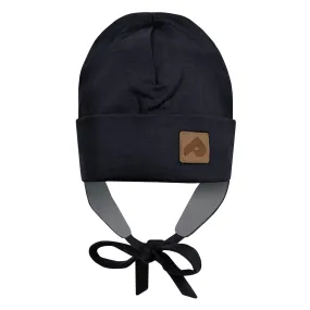 Jersey hat with fleece lining & strings - Black