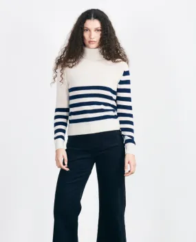 Jumper1234 Invert Stripe Jasmine Navy Shark Rollneck Knit - UK14