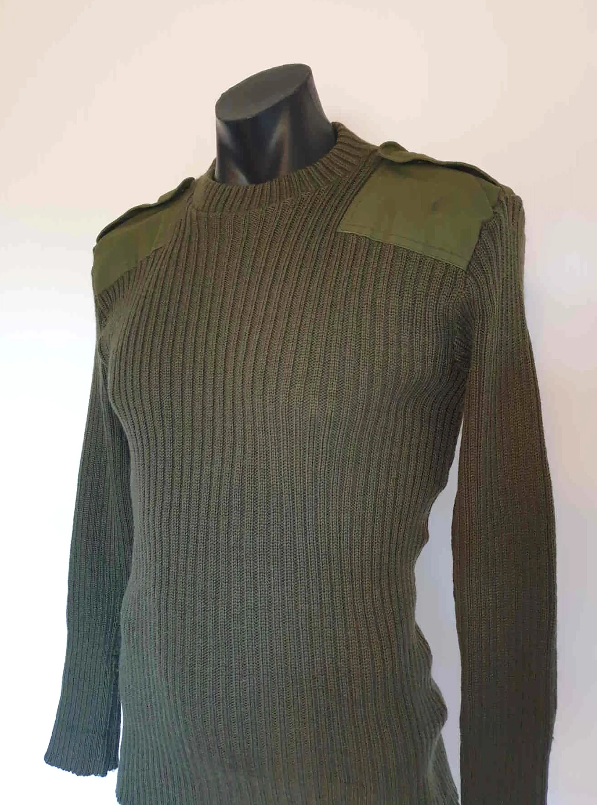 Khaki, Green, Wool Army Jumper With Elbow & Shoulder Patches