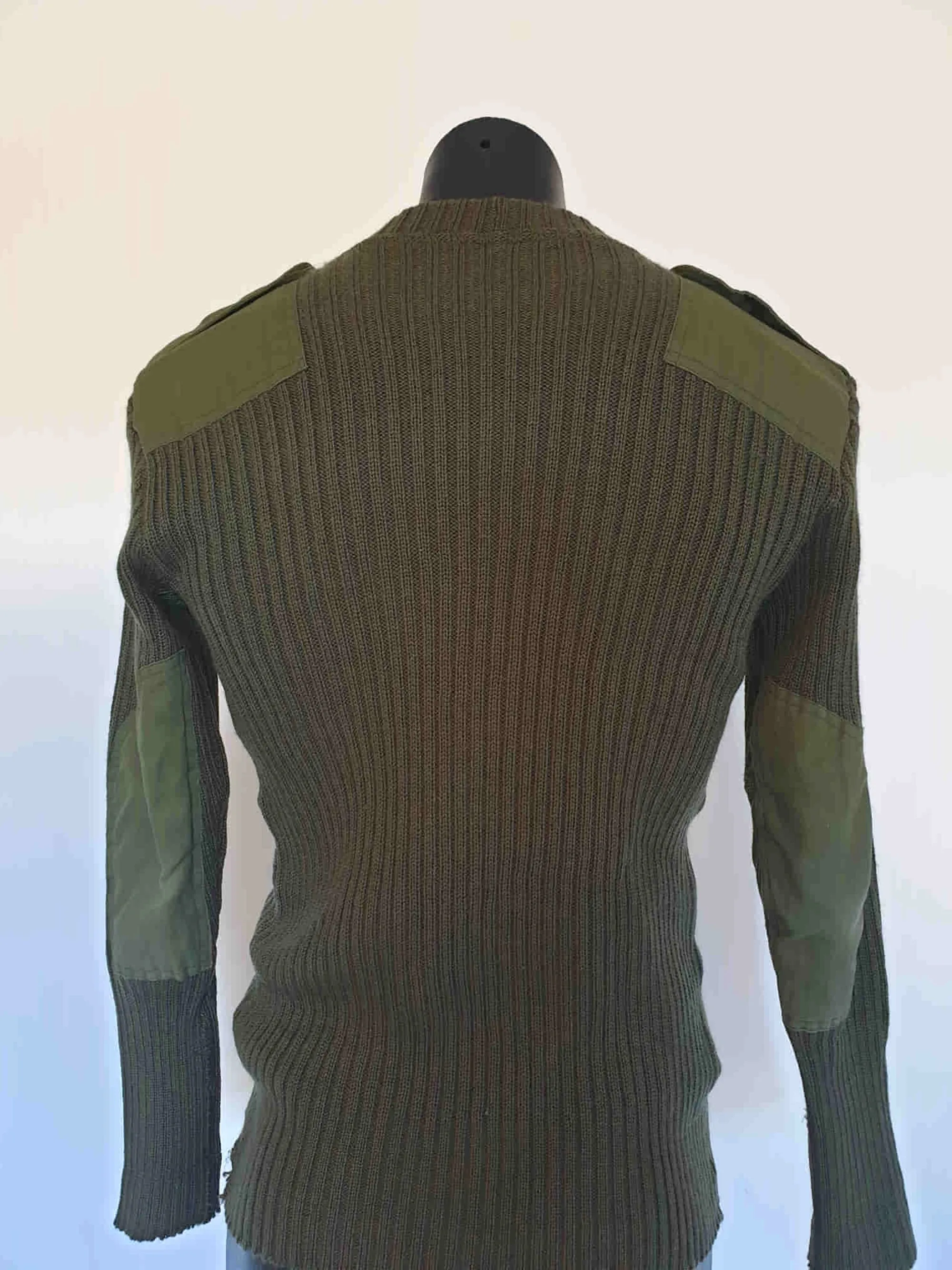 Khaki, Green, Wool Army Jumper With Elbow & Shoulder Patches