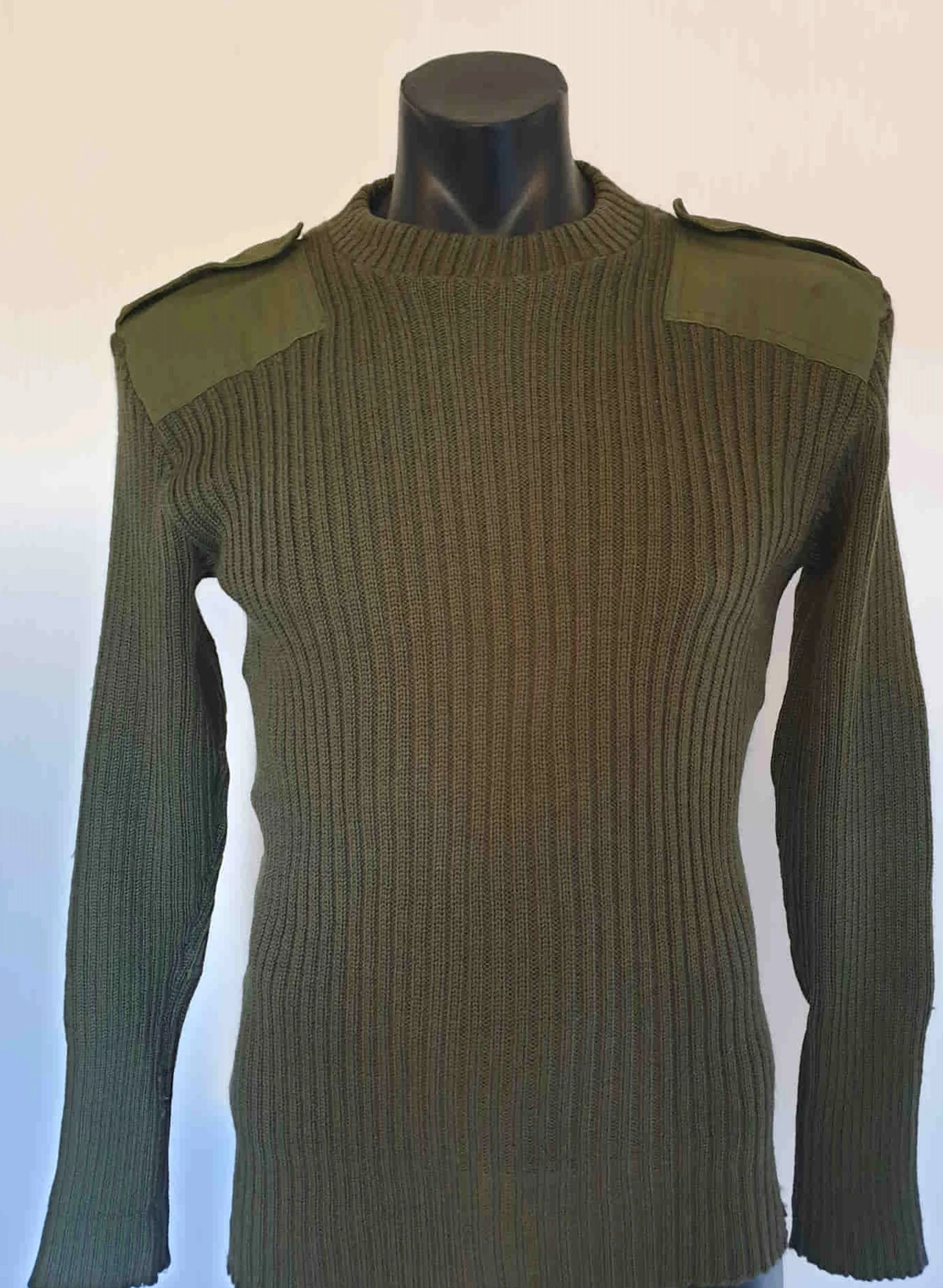 Khaki, Green, Wool Army Jumper With Elbow & Shoulder Patches