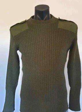 Khaki, Green, Wool Army Jumper With Elbow & Shoulder Patches