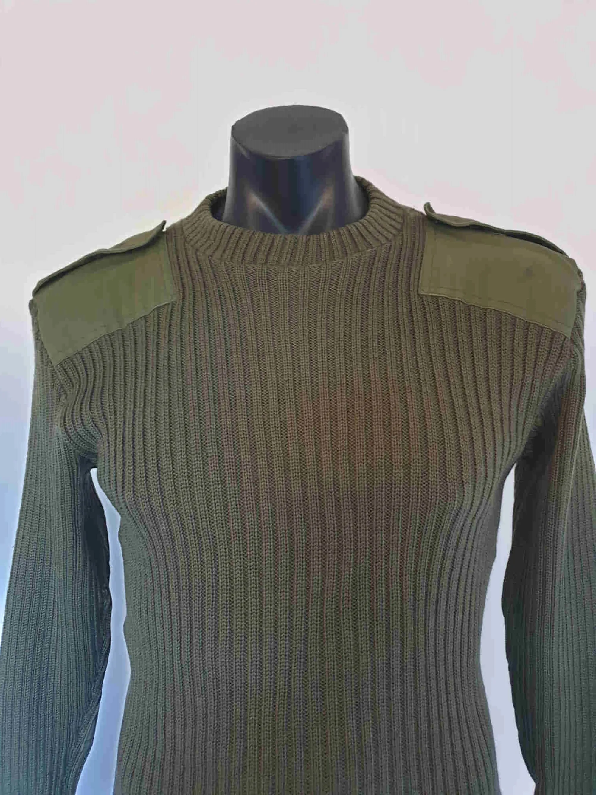 Khaki, Green, Wool Army Jumper With Elbow & Shoulder Patches