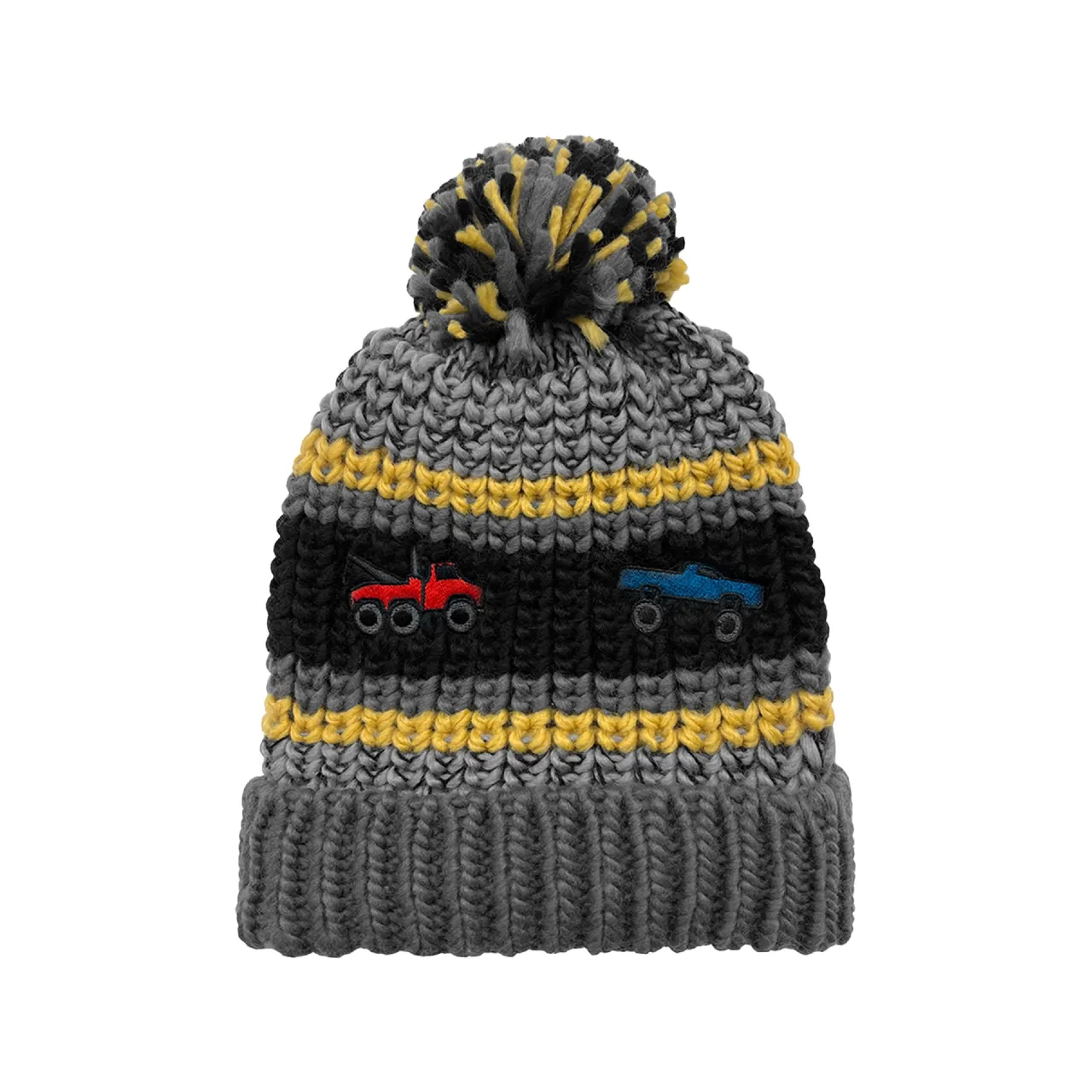 Knit Cuff Hat With Embroidered Trucks - Toddler