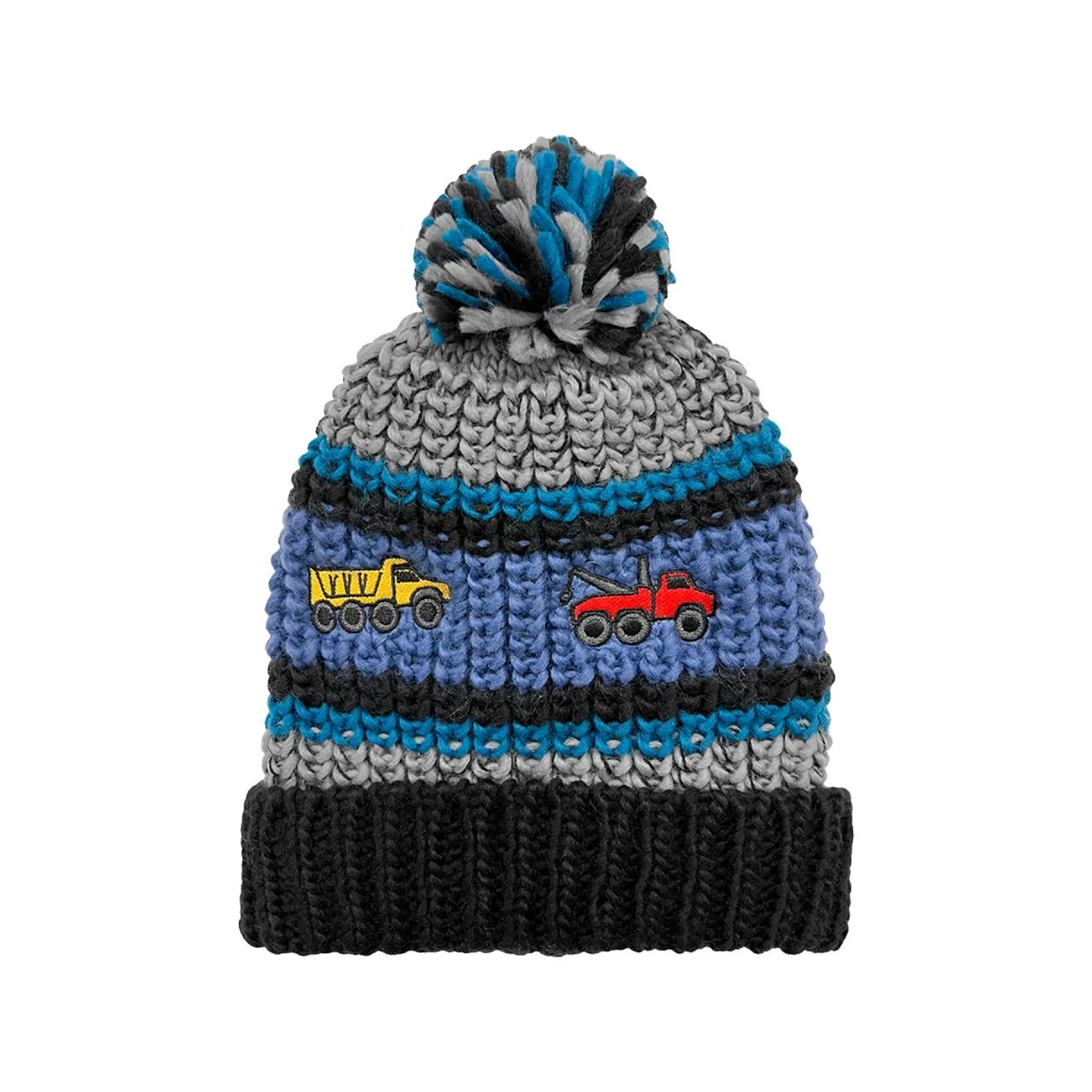 Knit Cuff Hat With Embroidered Trucks - Toddler