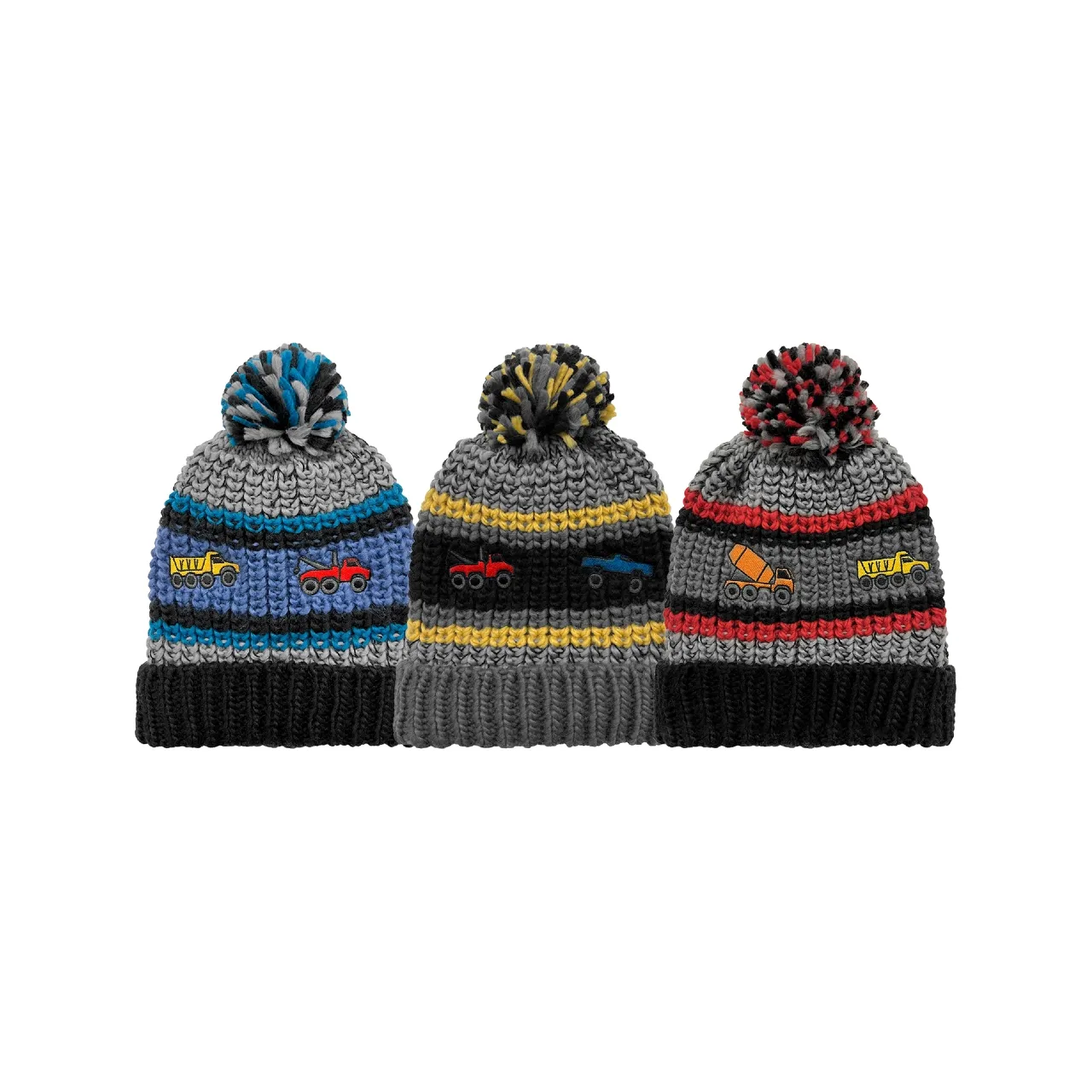 Knit Cuff Hat With Embroidered Trucks - Toddler