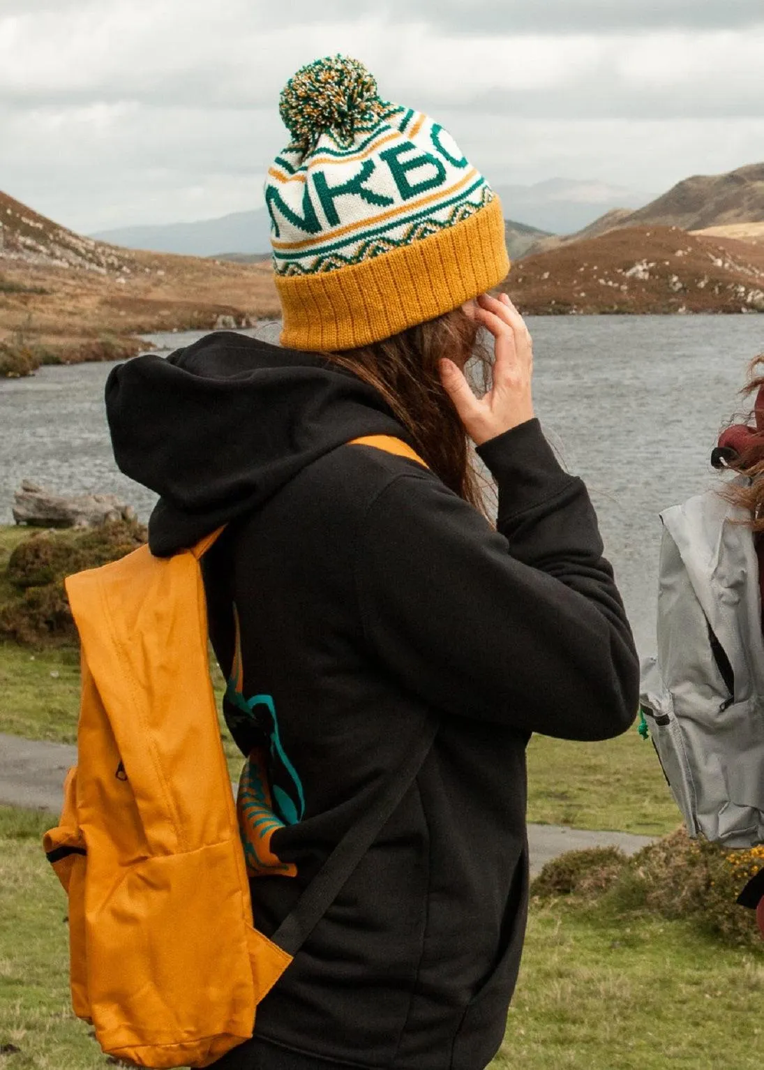 Logo Bobble Hat in Teal & Mustard