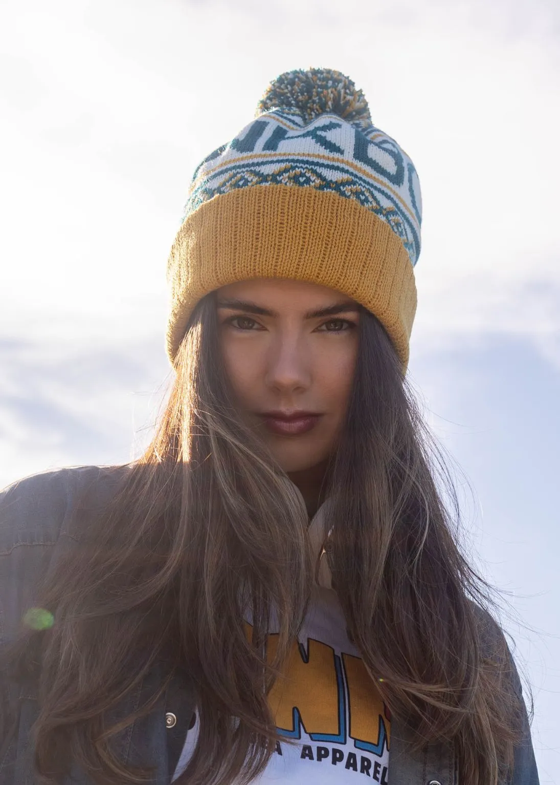 Logo Bobble Hat in Teal & Mustard