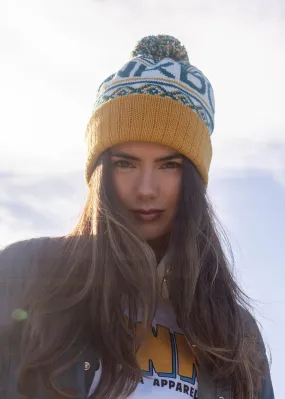 Logo Bobble Hat in Teal & Mustard