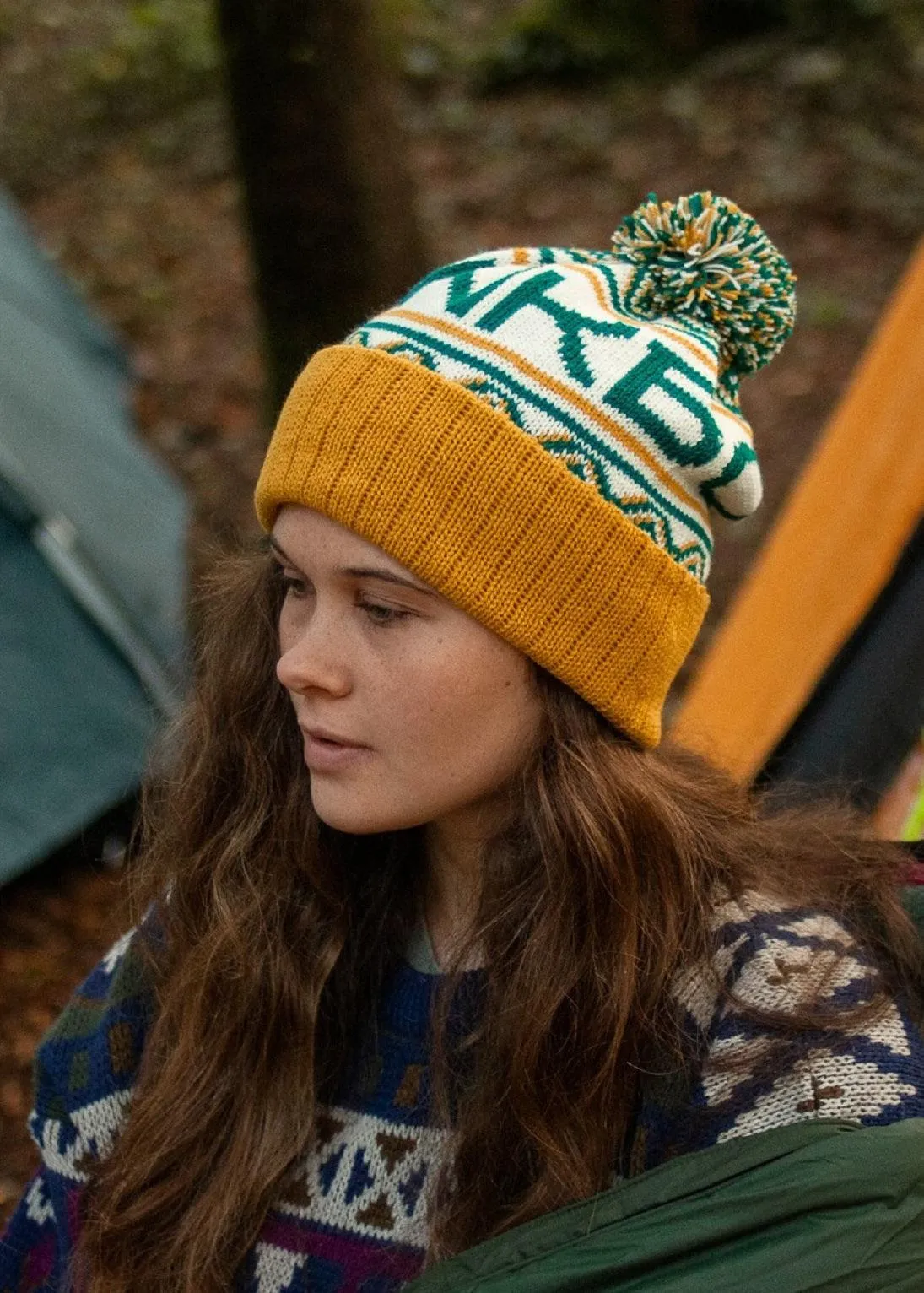 Logo Bobble Hat in Teal & Mustard