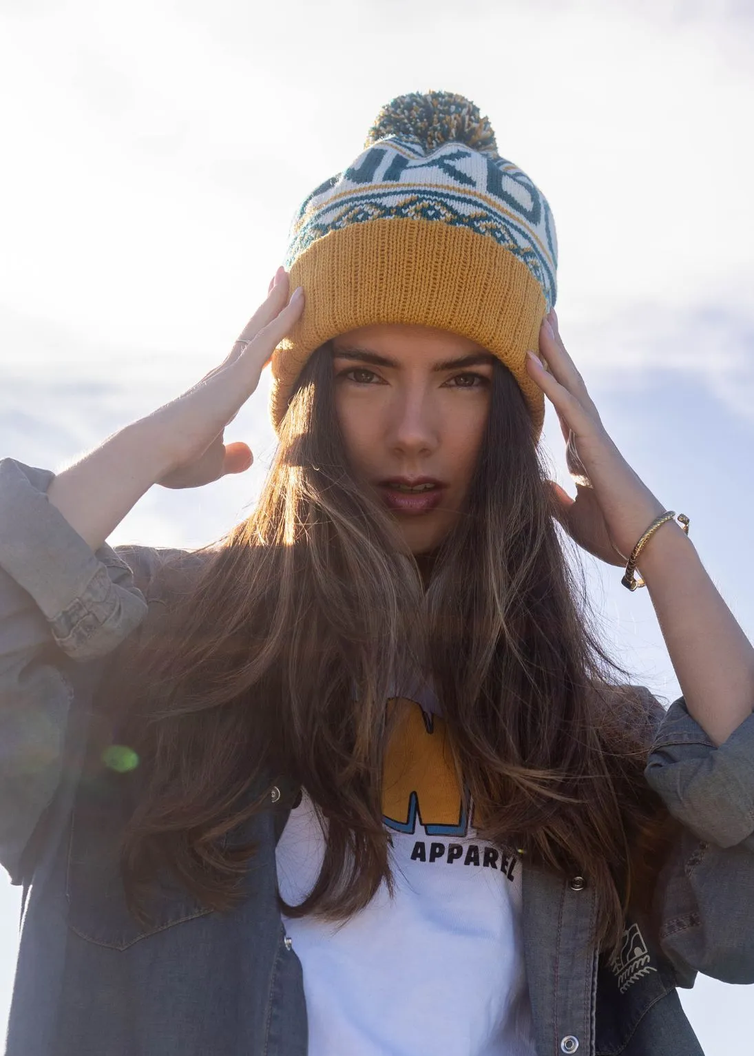 Logo Bobble Hat in Teal & Mustard