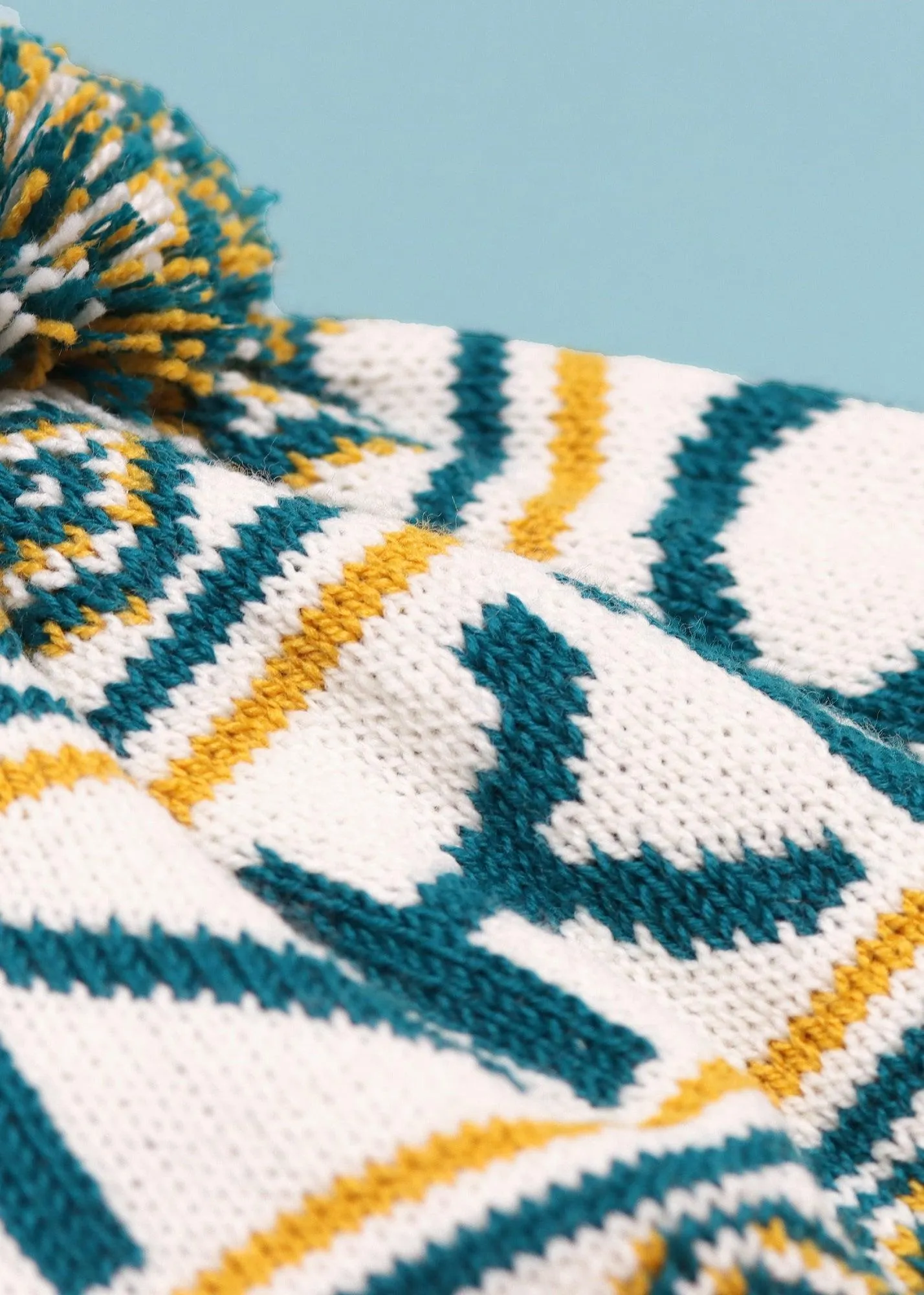 Logo Bobble Hat in Teal & Mustard