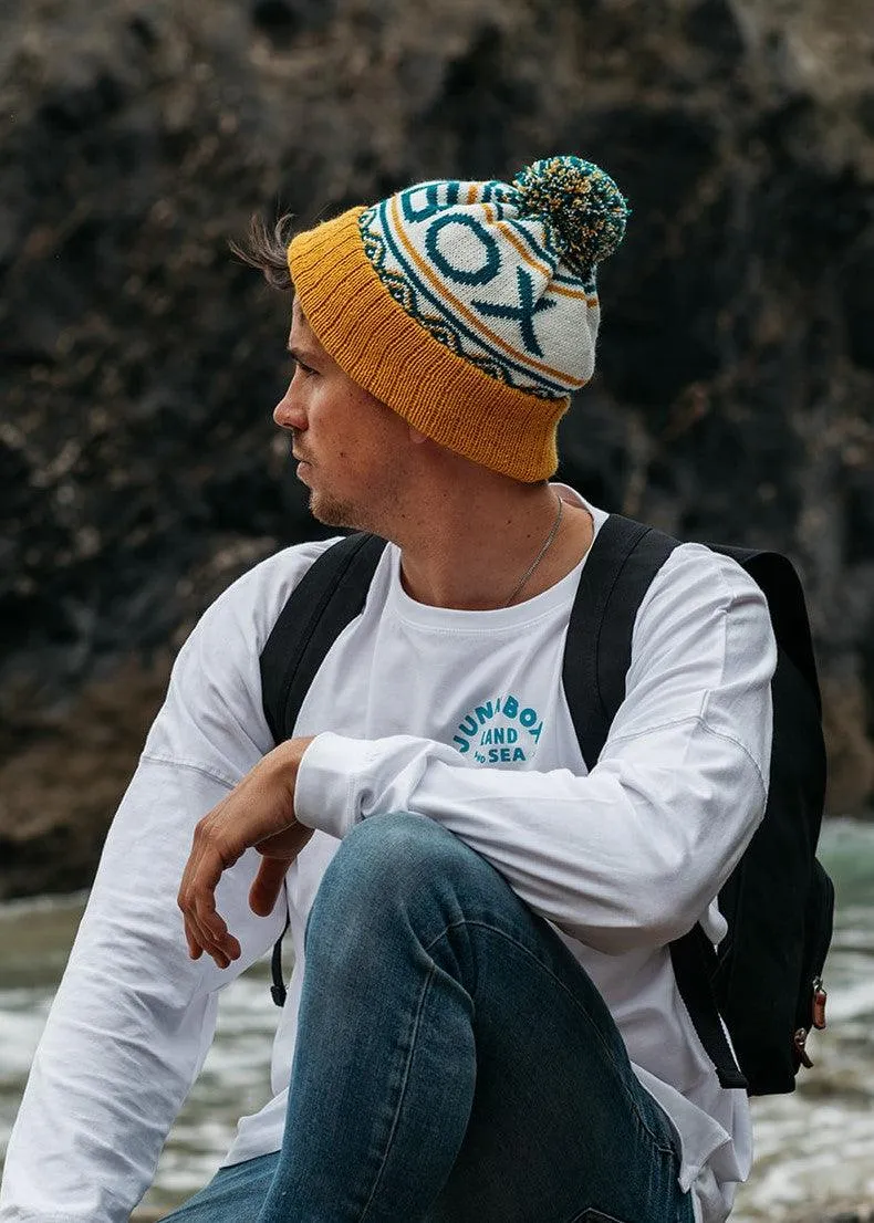 Logo Bobble Hat in Teal & Mustard