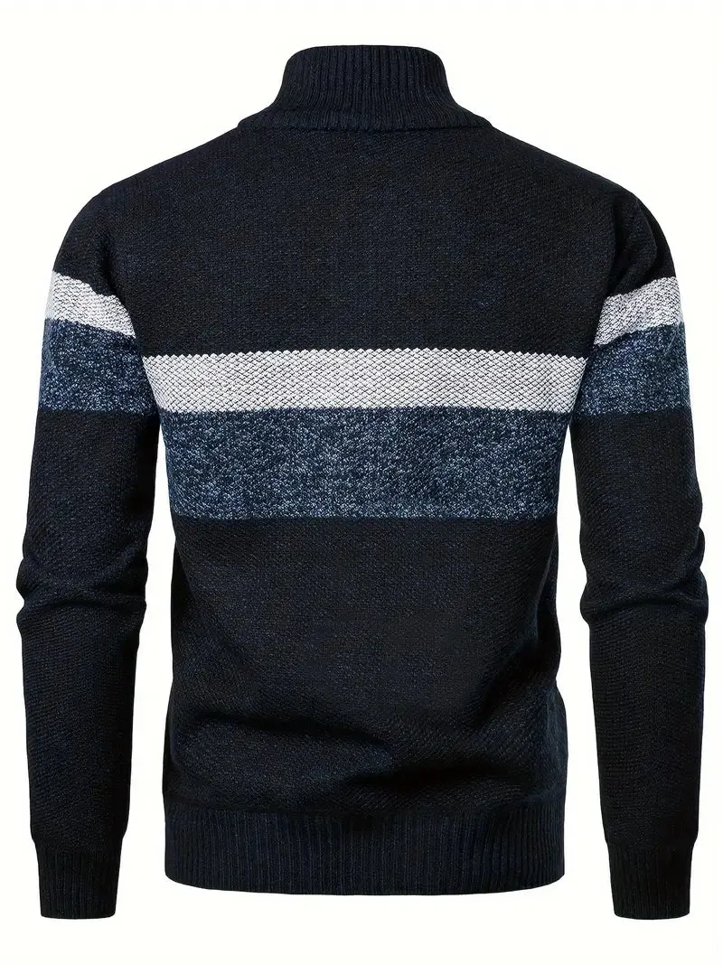 Men's Trendy Striped Half-zip Jumper with Ribbed Cuff Hem | Ideal for Autumn/Winter