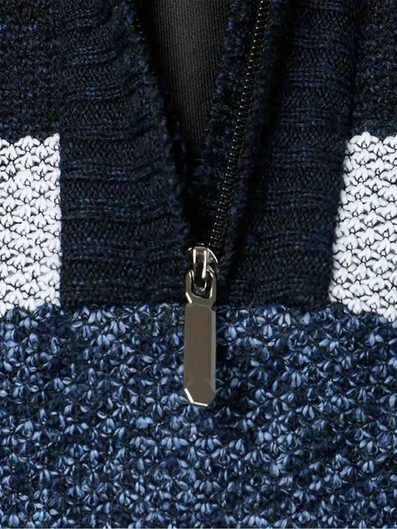 Men's Trendy Striped Half-zip Jumper with Ribbed Cuff Hem | Ideal for Autumn/Winter