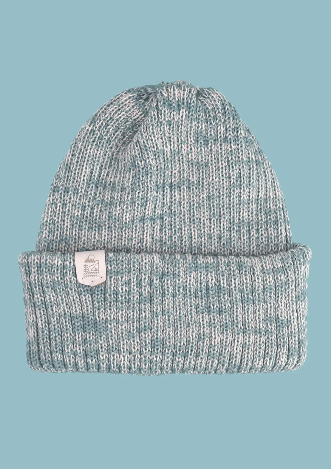 Merino Knit Double Cuff Beanie Hat in Blueberry & Cream