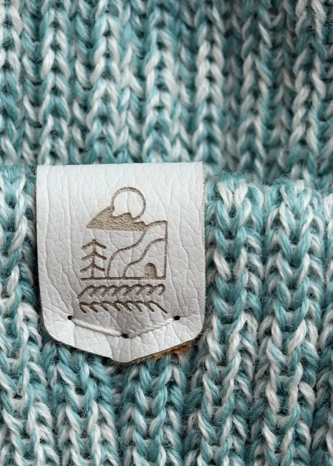 Merino Knit Double Cuff Beanie Hat in Blueberry & Cream