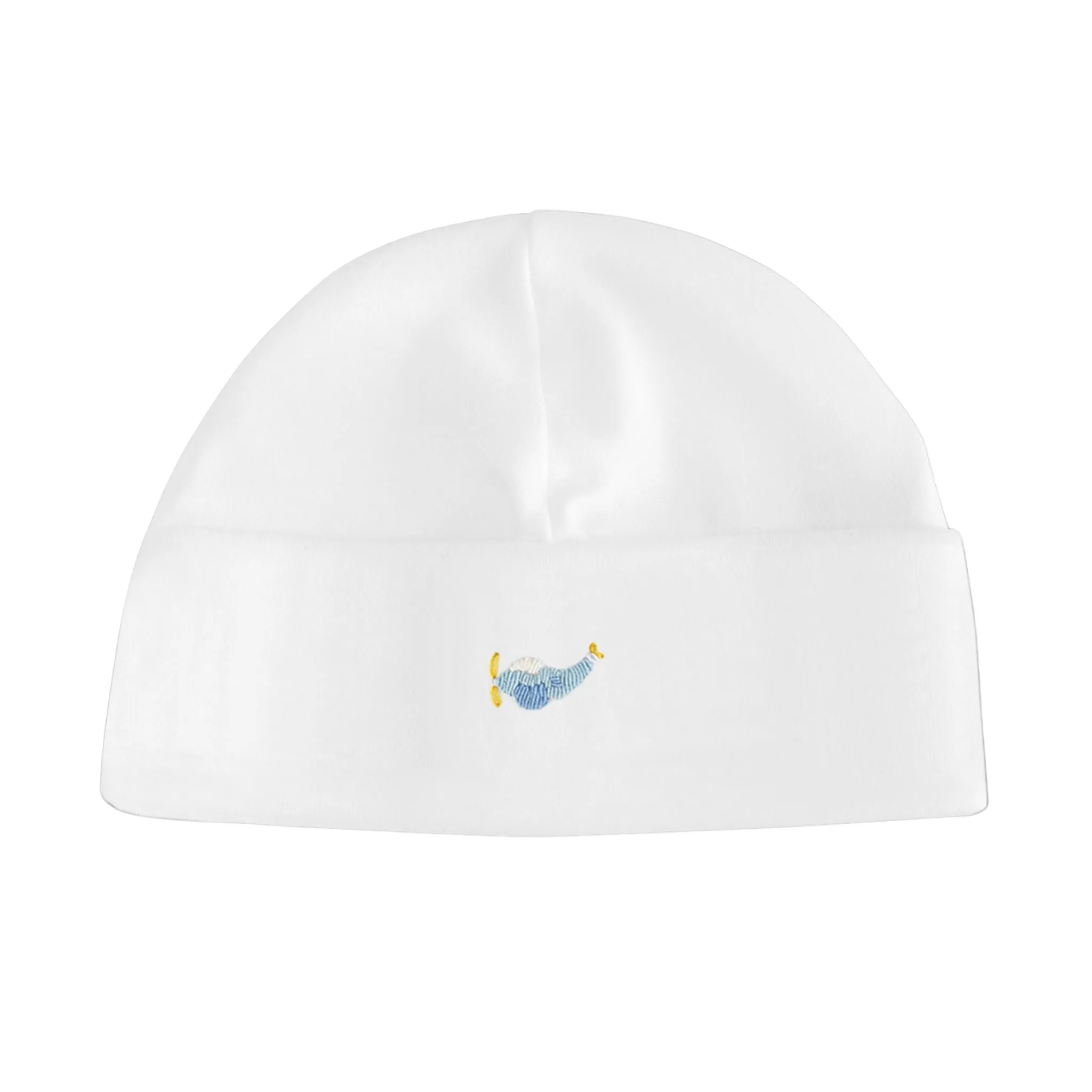 Pima Knit Hat with Hand Embroidered Airplane