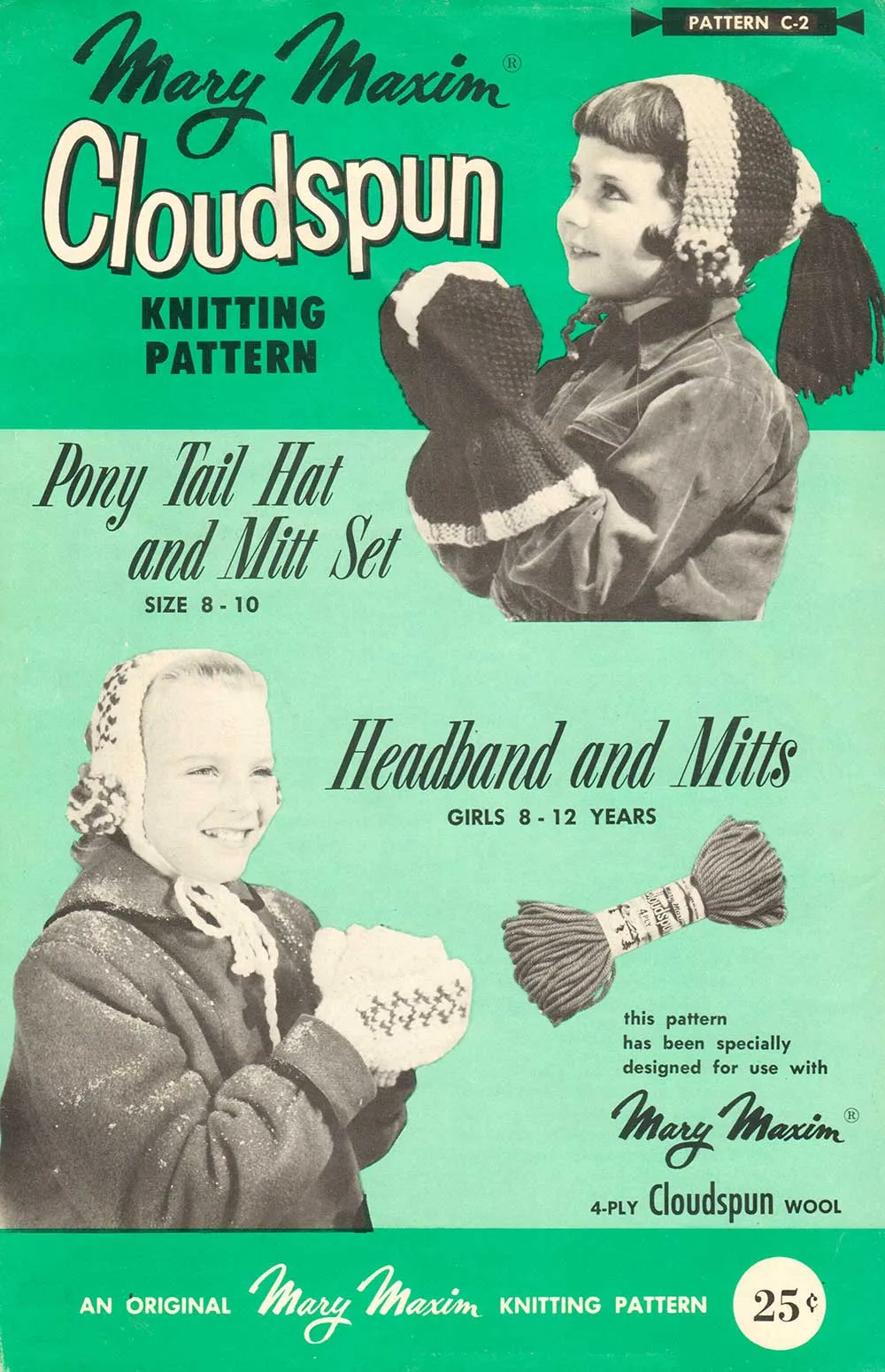 Pony Tail Hat, Headband & Mitten Set Pattern