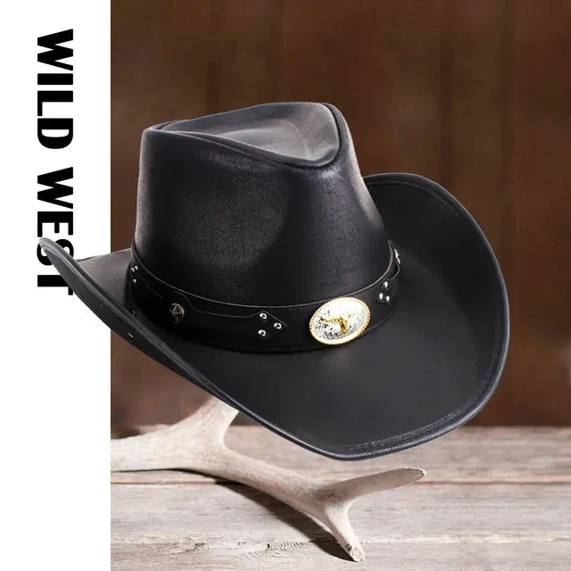 Premium Leather Western Cowboy Hat Wide Brim