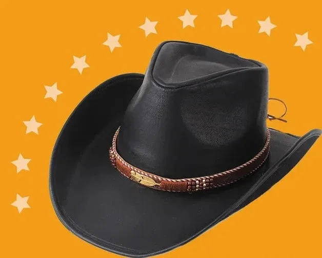 Premium Leather Western Cowboy Hat Wide Brim