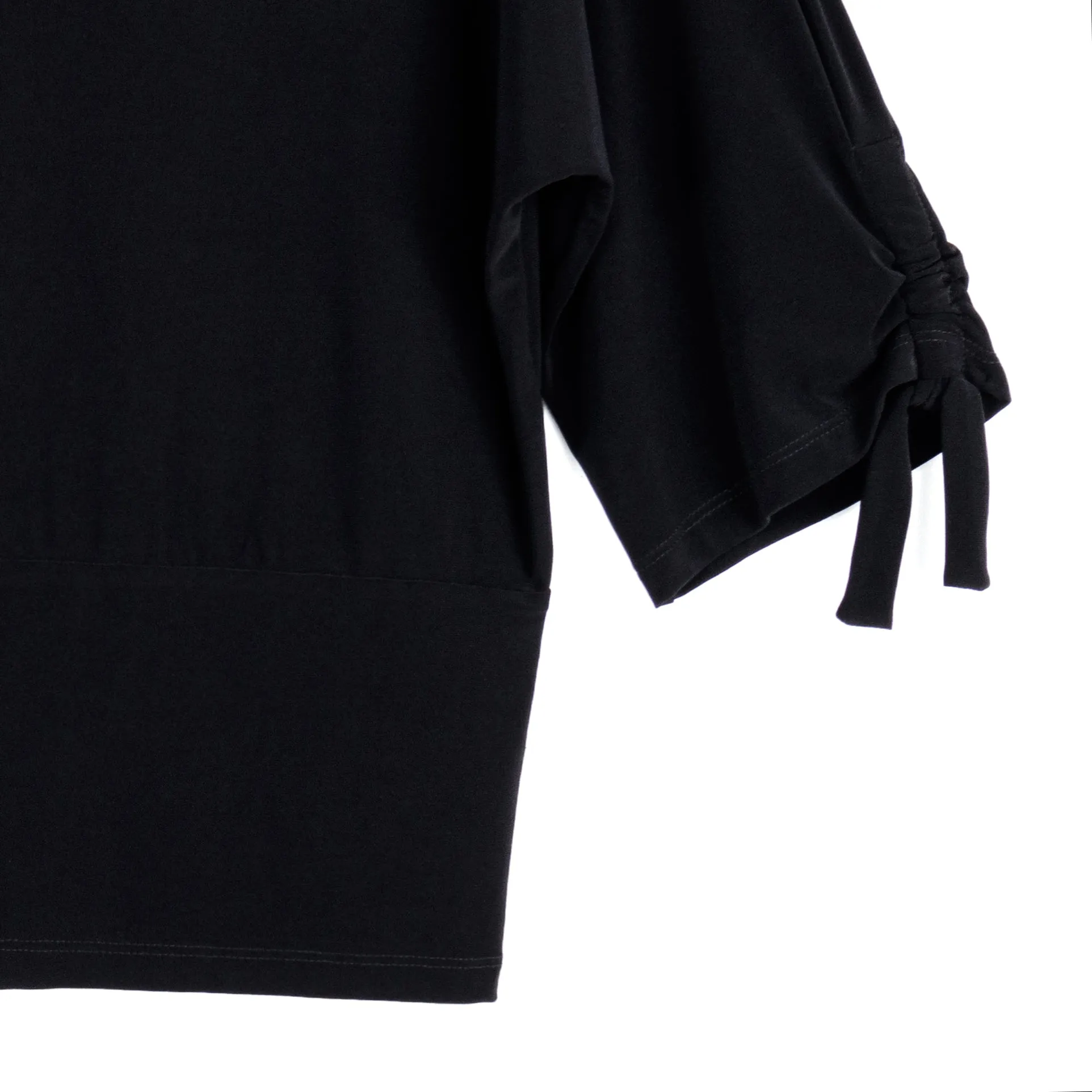 Pull-Tie Cuff Blouson Top - Black