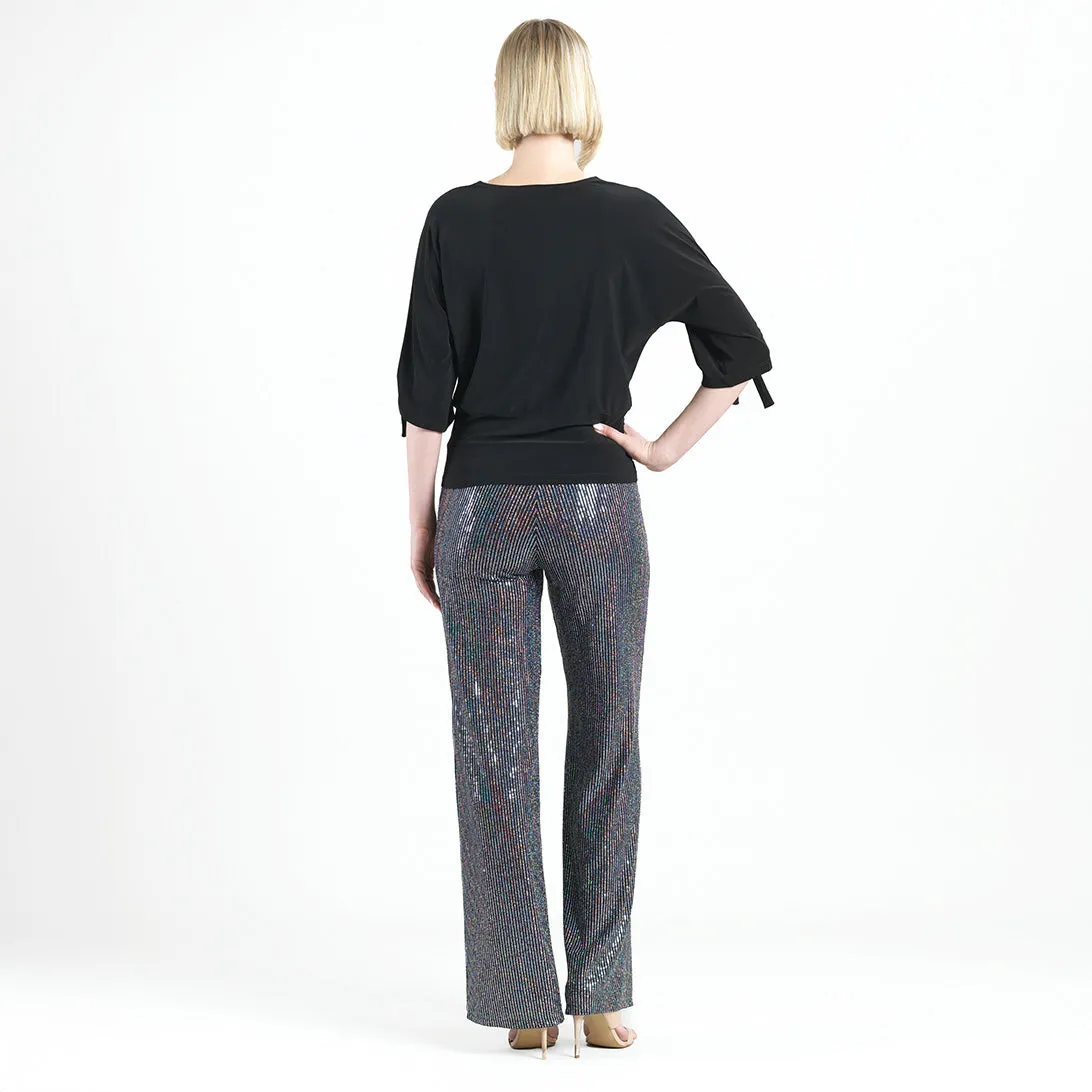 Pull-Tie Cuff Blouson Top - Black