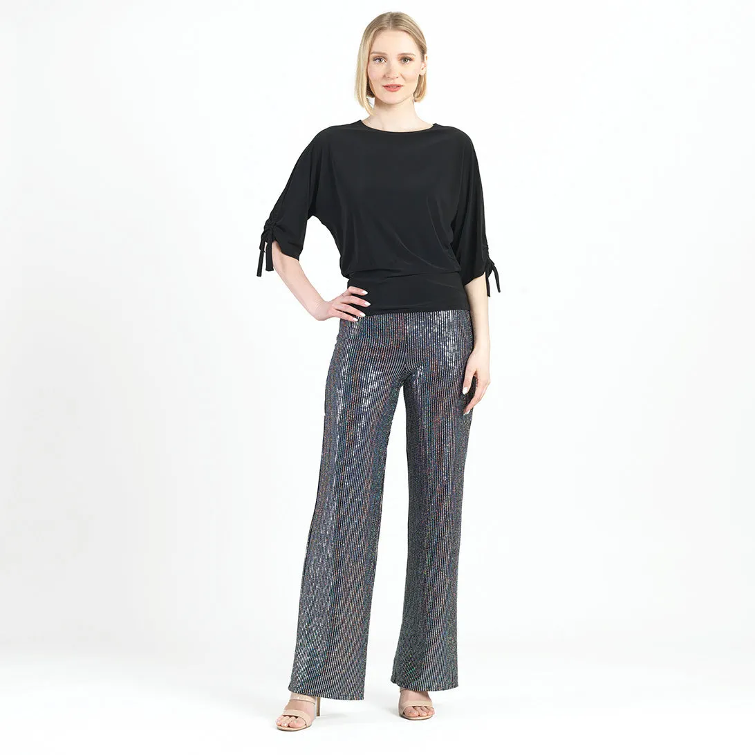 Pull-Tie Cuff Blouson Top - Black