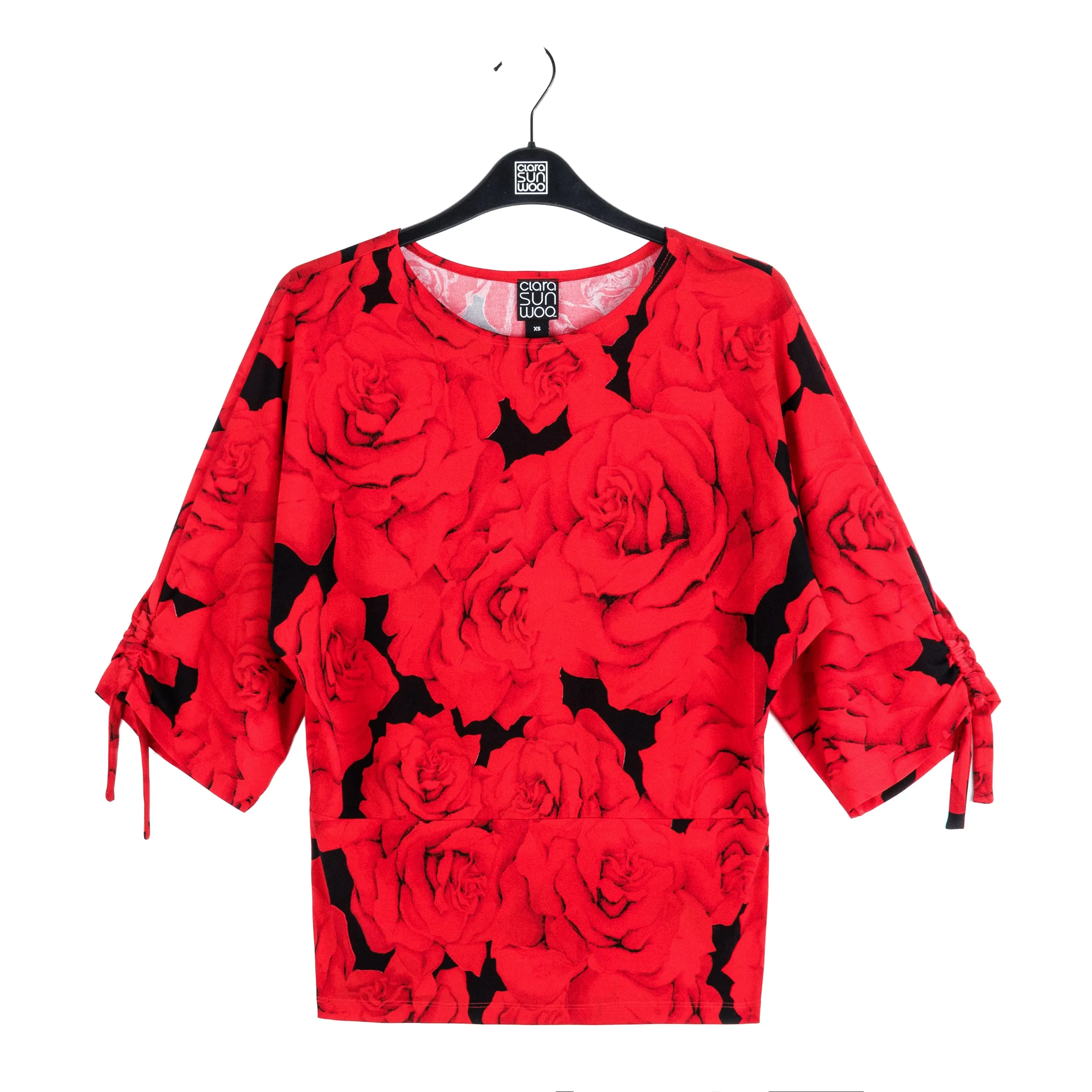 Pull-Tie Cuff Blouson Top - Rose Floret