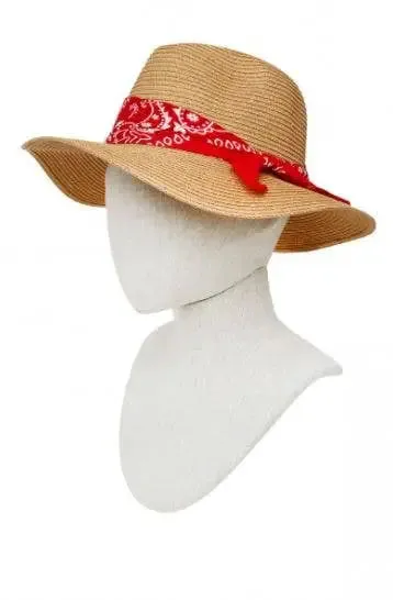 Red Bandana Fedora Straw Hat