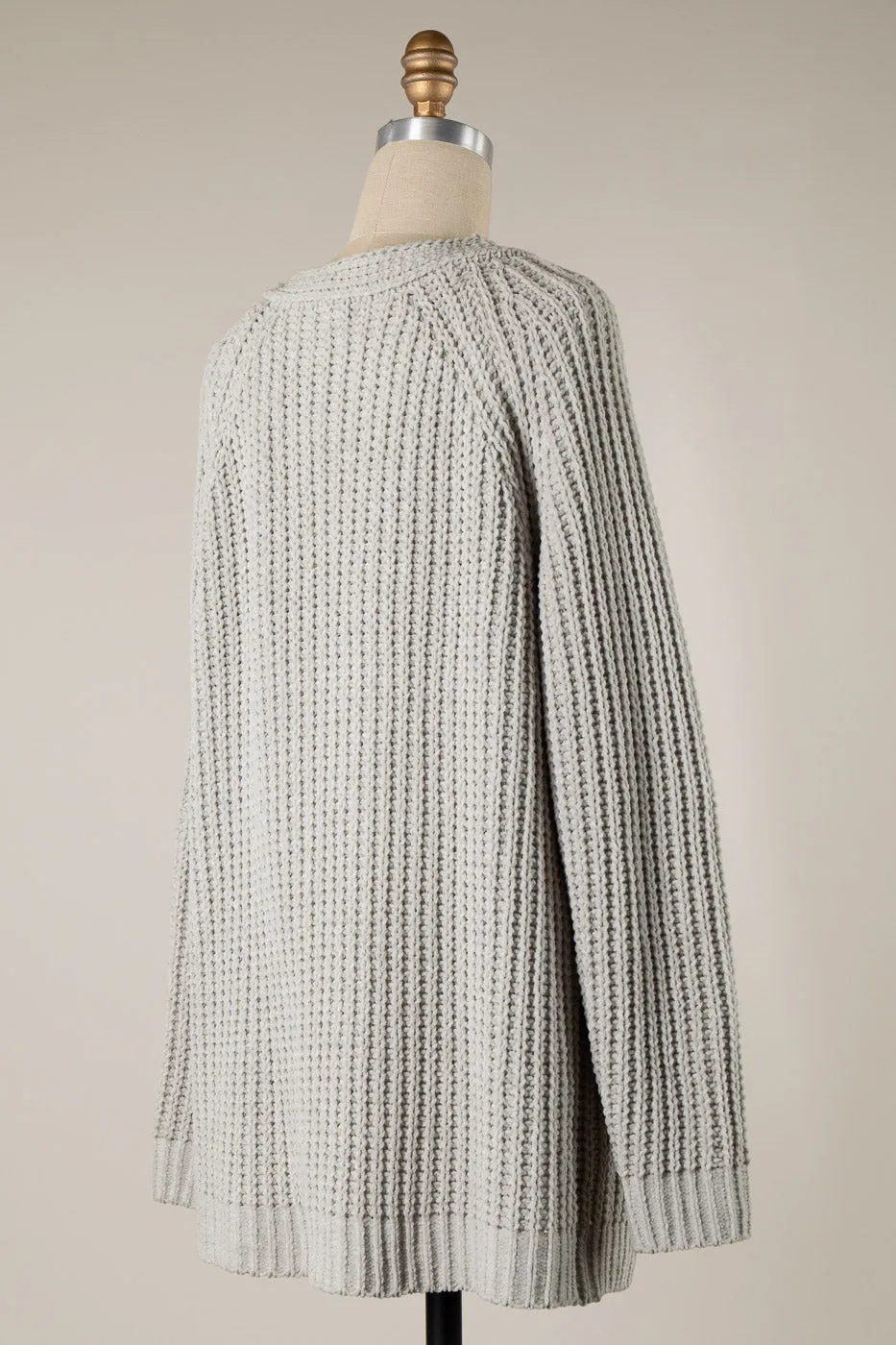 RIBBED TRIM CABLE KNIT CHENILLE CARDIGAN 1 PACK