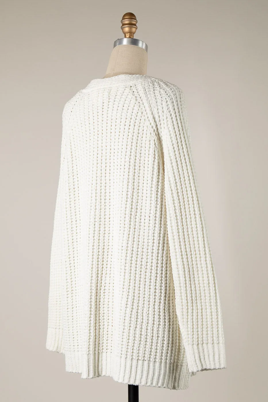 RIBBED TRIM CABLE KNIT CHENILLE CARDIGAN 1 PACK