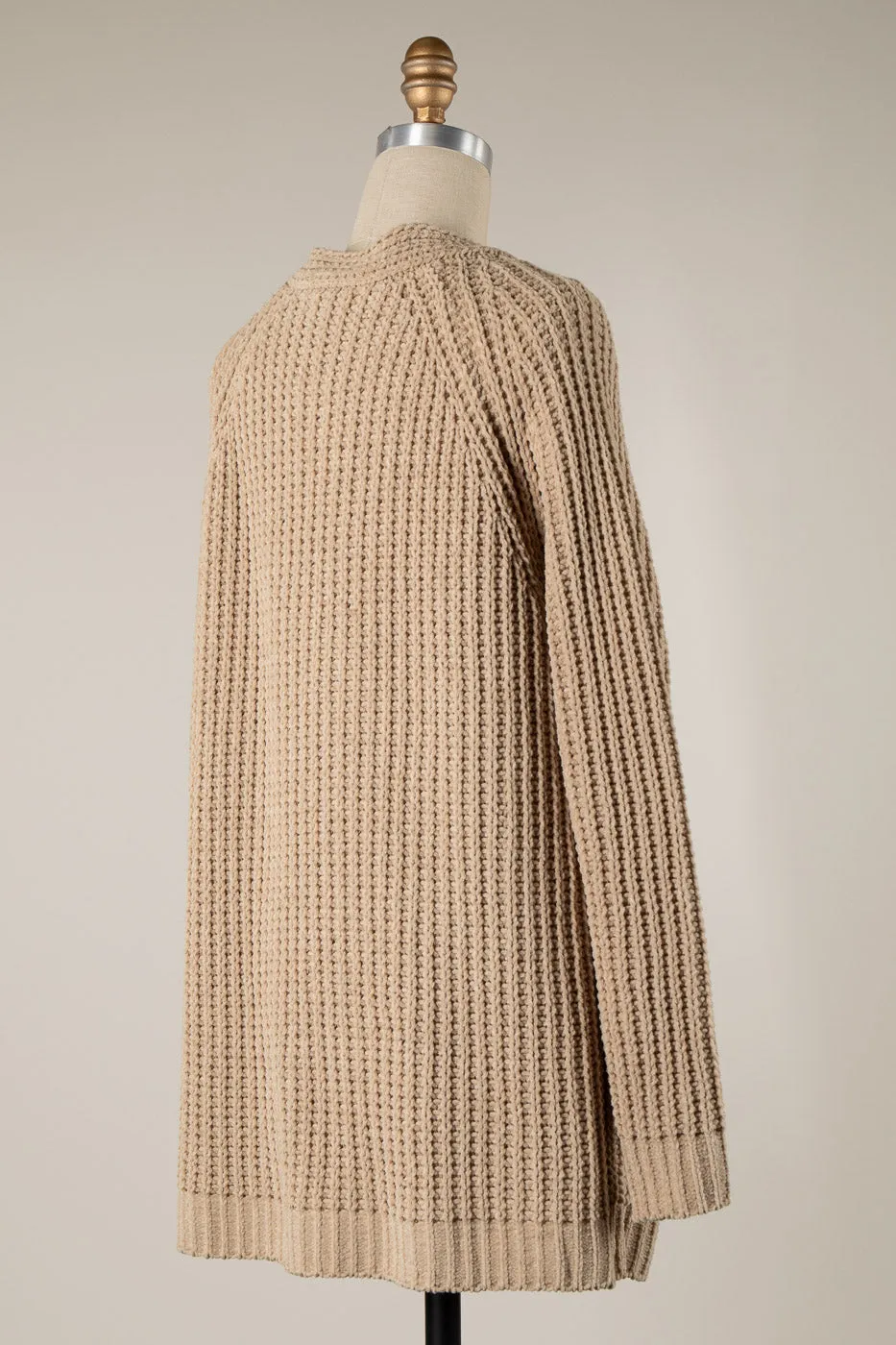 RIBBED TRIM CABLE KNIT CHENILLE CARDIGAN 1 PACK