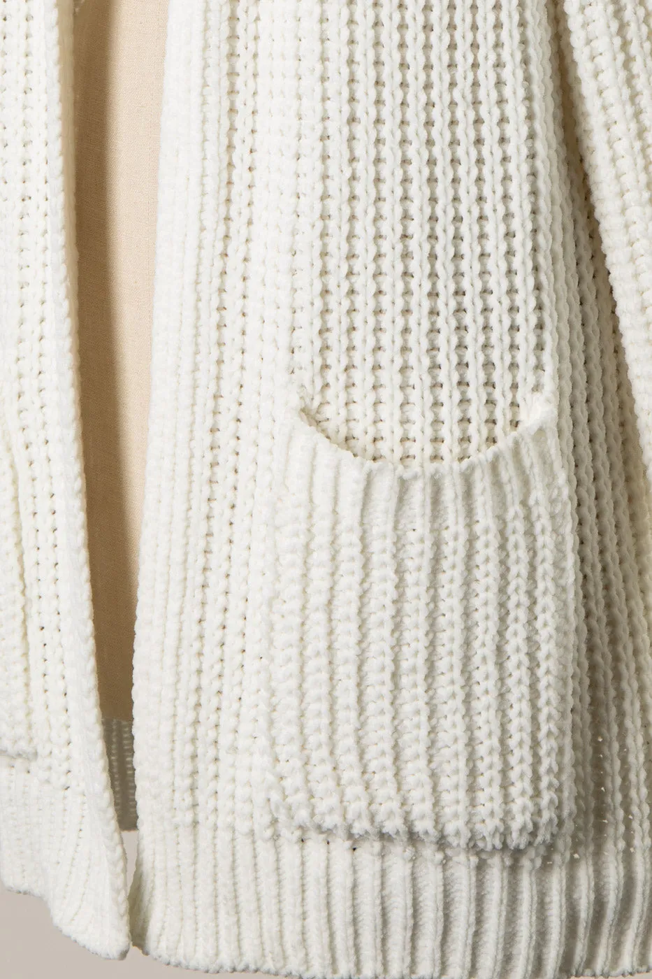 RIBBED TRIM CABLE KNIT CHENILLE CARDIGAN 1 PACK
