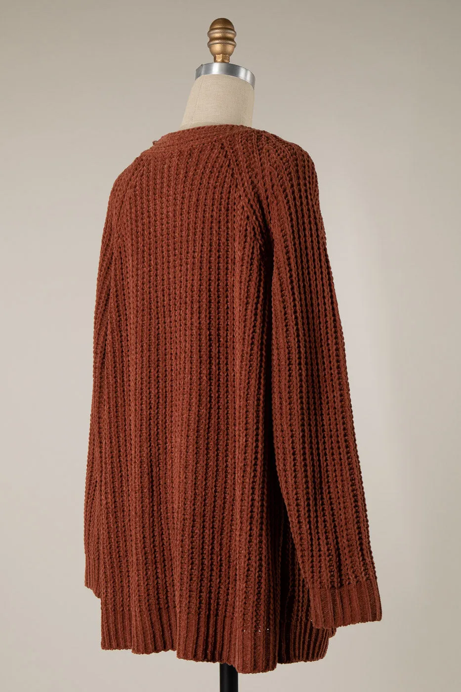 RIBBED TRIM CABLE KNIT CHENILLE CARDIGAN 1 PACK