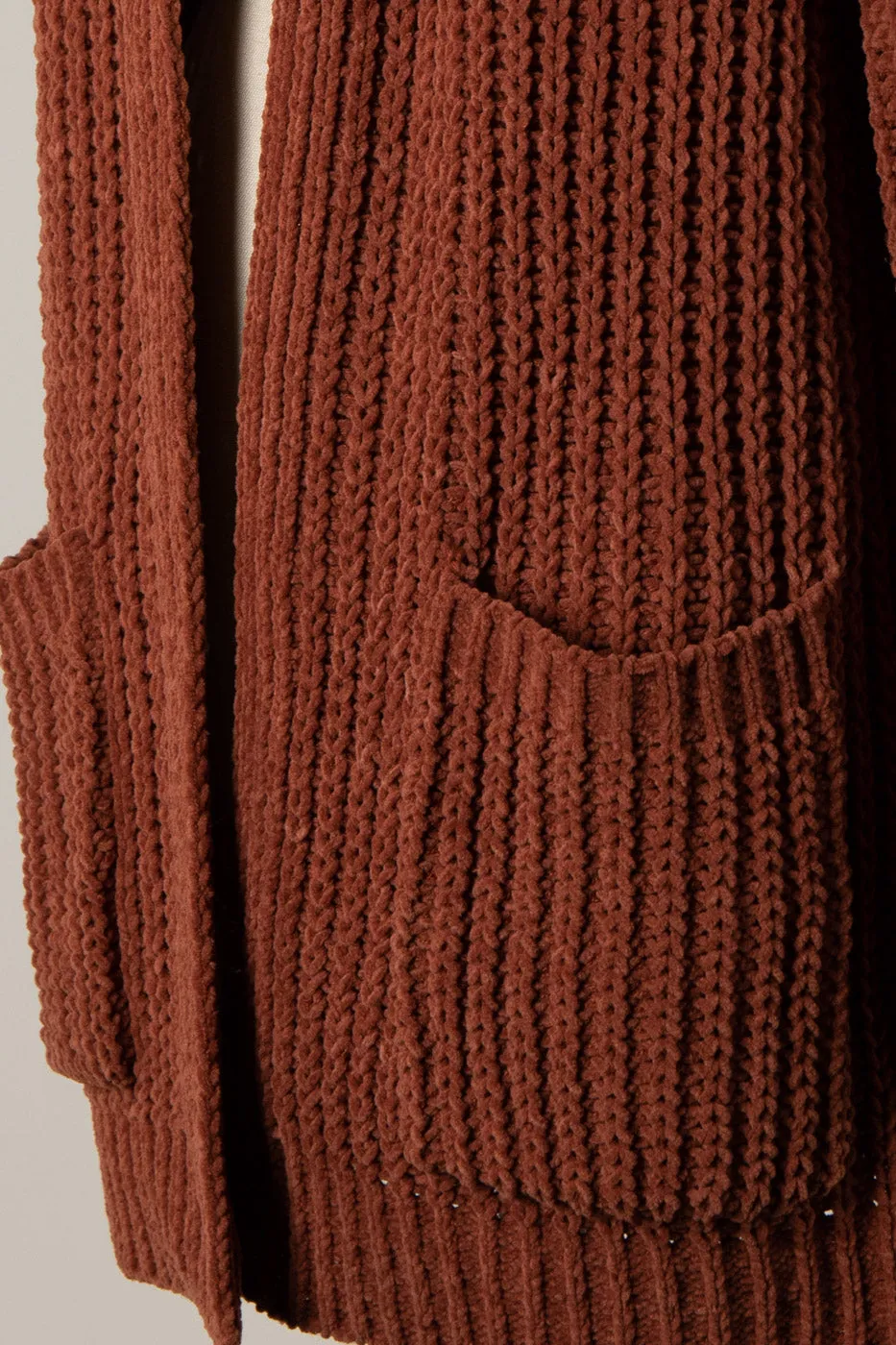 RIBBED TRIM CABLE KNIT CHENILLE CARDIGAN 1 PACK