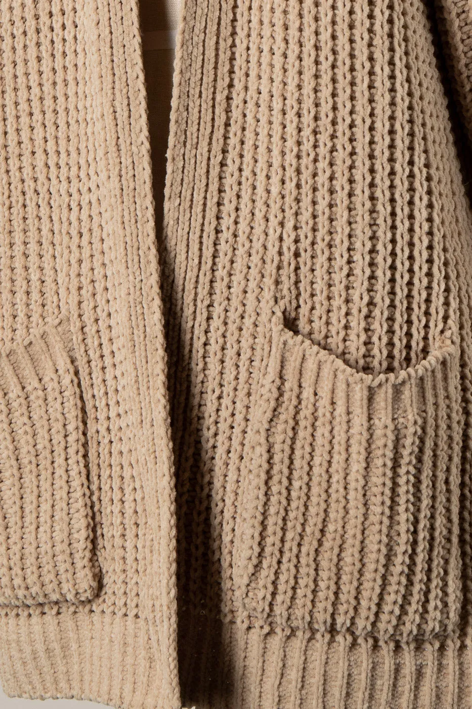 RIBBED TRIM CABLE KNIT CHENILLE CARDIGAN 1 PACK