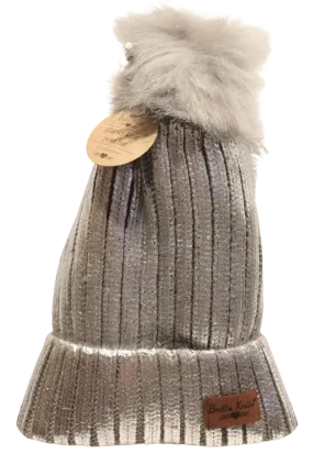 Silver Ladies Glacier Knit Pom Hat one size