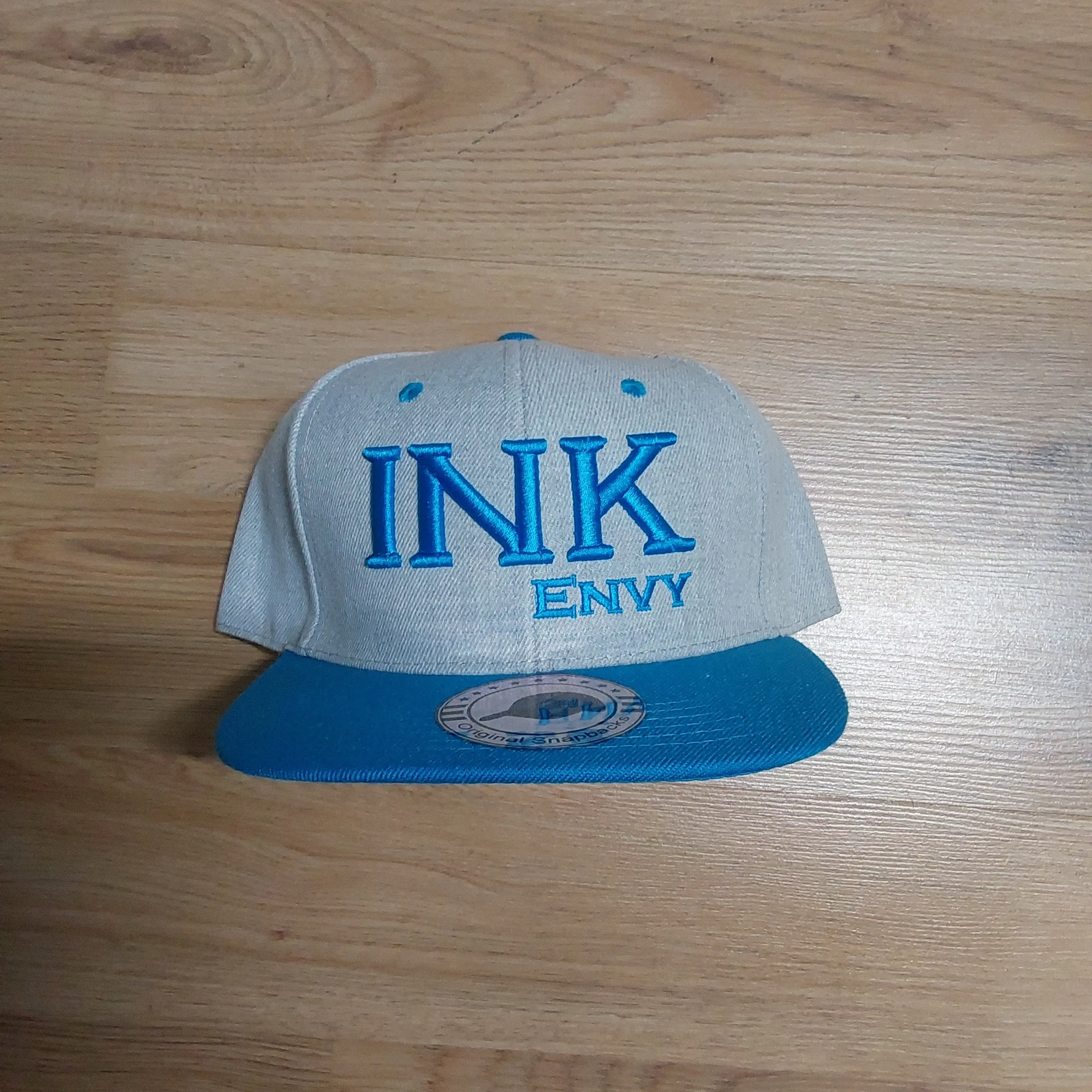 Snapback Bold INK  aqua on heather grey With Puff Lettering