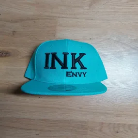 Snapback Bold INK  Black on teal With Puff Lettering