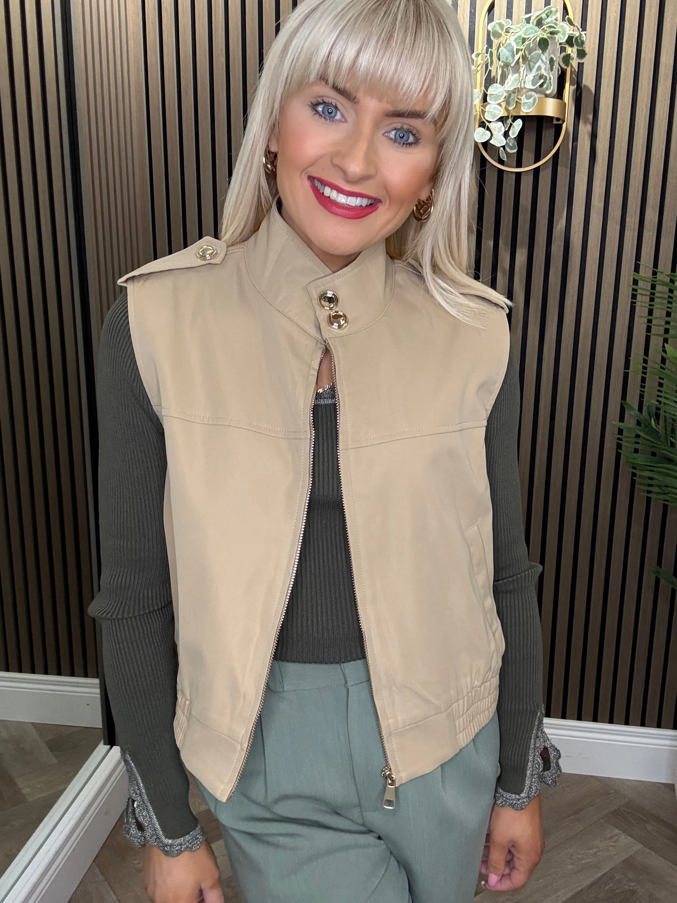 Sophie Sleeveless Jacket Beige