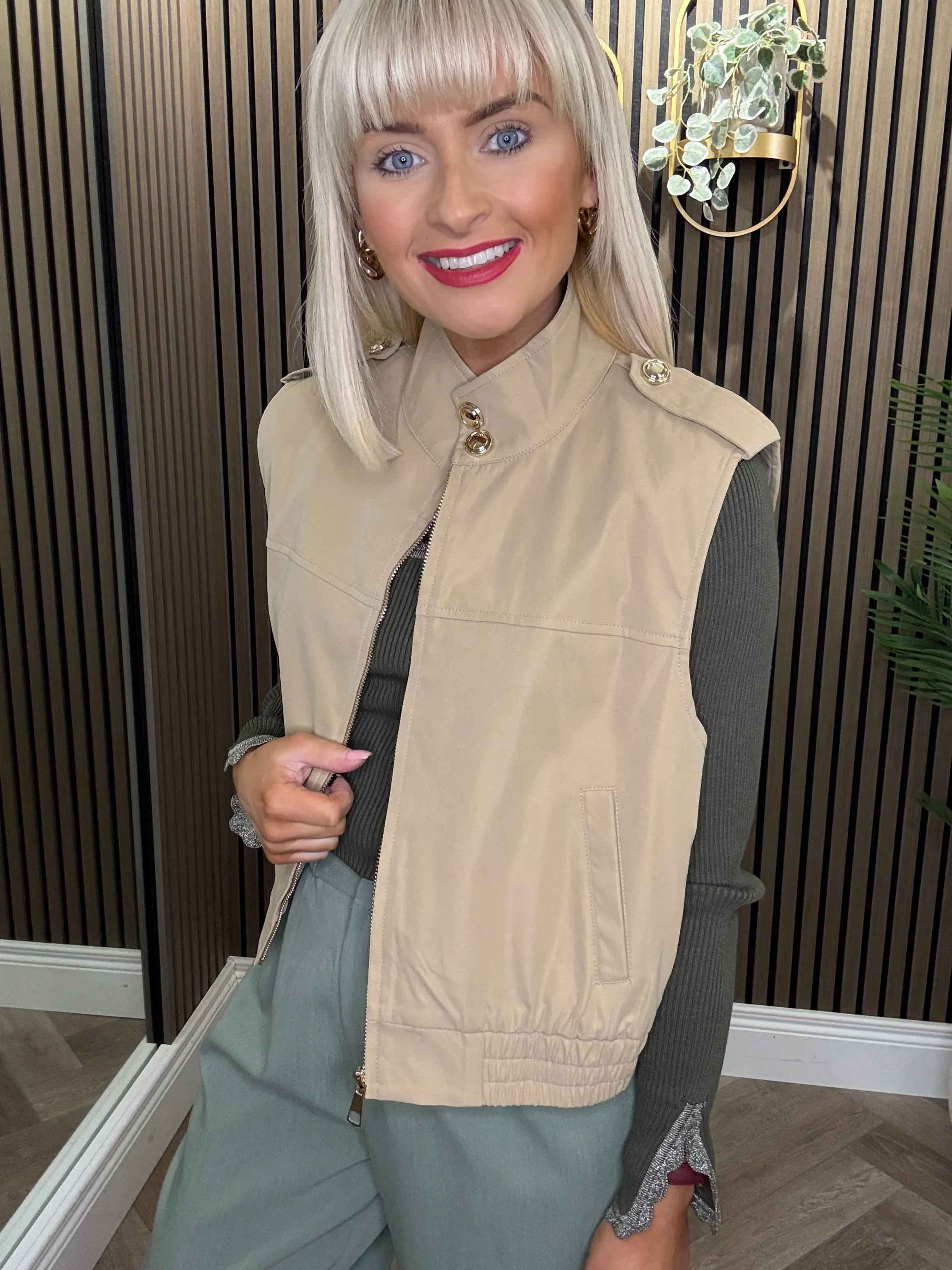 Sophie Sleeveless Jacket Beige
