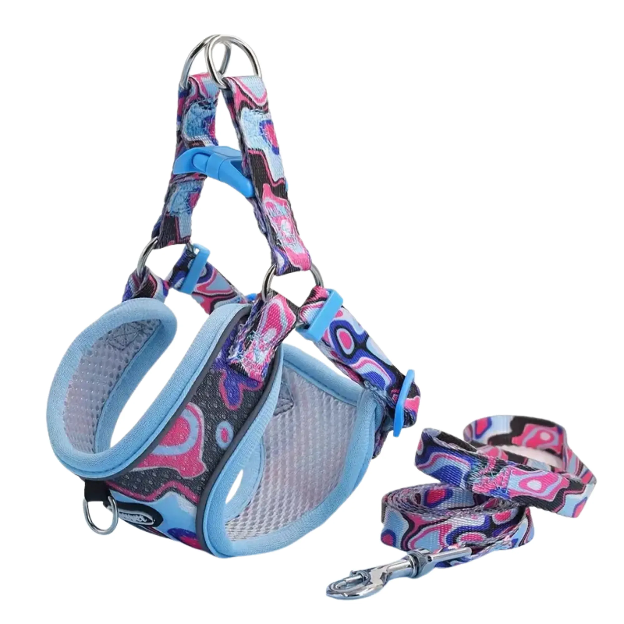 Supet Adjustable Dog Harness and Leash Set (Blue) - Large