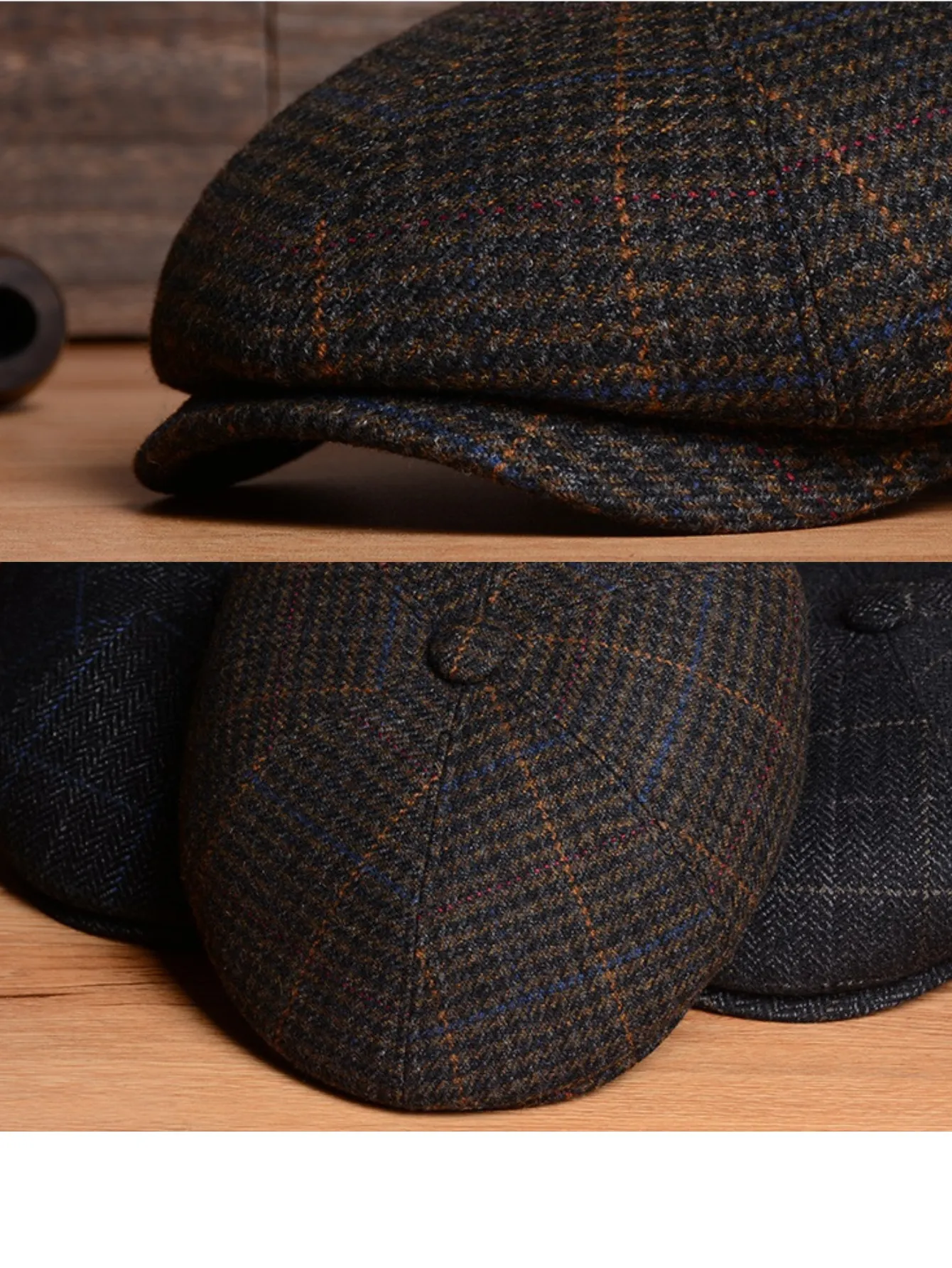 Vintage-Inspired Tweed Wool Tweed Newsboy Cap